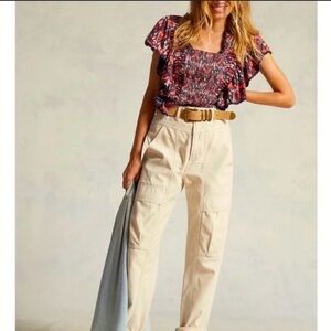 Anthropologie Red and Black Textured Top